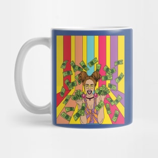 Retro woman throws money around Mug